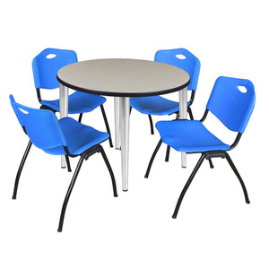 Kahlo Round Breakroom Table and Chair Package, 36" Round Kahlo Tapered Leg Breakroom Table with 4 "M" Stack Chairs