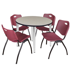 Kahlo Round Breakroom Table and Chair Package, 36" Round Kahlo Tapered Leg Breakroom Table with 4 "M" Stack Chairs