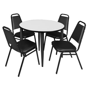 Kahlo Round Breakroom Table and Chair Package, 36" Round Kahlo Tapered Leg Breakroom Table with 4 Restaurant Stack Chairs