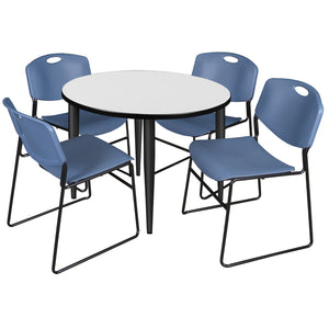 Kahlo Round Breakroom Table and Chair Package, 36" Round Kahlo Tapered Leg Breakroom Table with 4 Zeng Stack Chairs