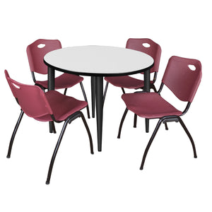 Kahlo Round Breakroom Table and Chair Package, 36" Round Kahlo Tapered Leg Breakroom Table with 4 "M" Stack Chairs