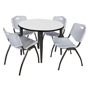 Kahlo Round Breakroom Table and Chair Package, 36" Round Kahlo Tapered Leg Breakroom Table with 4 "M" Stack Chairs