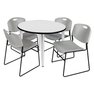 Kahlo Round Breakroom Table and Chair Package, 36" Round Kahlo Tapered Leg Breakroom Table with 4 Zeng Stack Chairs