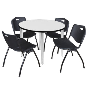 Kahlo Round Breakroom Table and Chair Package, 36" Round Kahlo Tapered Leg Breakroom Table with 4 "M" Stack Chairs