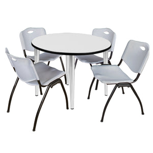 Kahlo Round Breakroom Table and Chair Package, 36" Round Kahlo Tapered Leg Breakroom Table with 4 "M" Stack Chairs