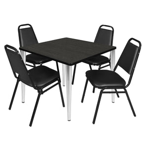 Kahlo Square Breakroom Table and Chair Package, 42" Square Kahlo Tapered Leg Breakroom Table with 4 Restaurant Stack Chairs