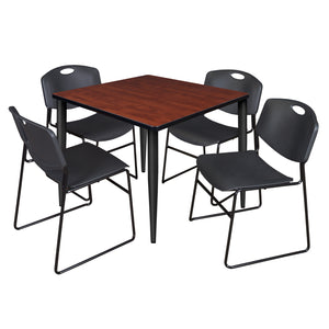 Kahlo Square Breakroom Table and Chair Package, 42" Square Kahlo Tapered Leg Breakroom Table with 4 Zeng Stack Chairs