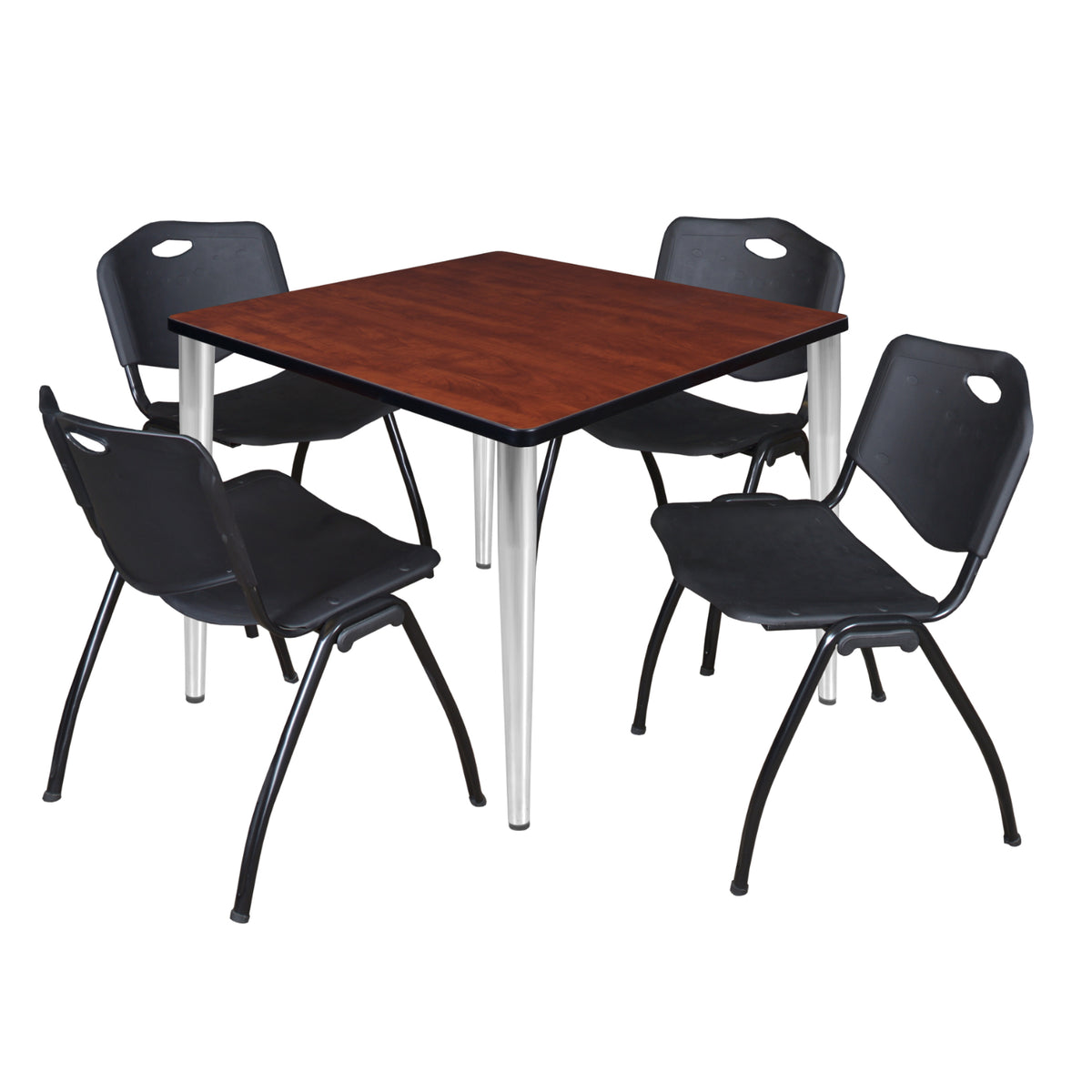 Kahlo Square Breakroom Table and Chair Package, 42" Square Kahlo Tapered Leg Breakroom Table with 4 "M" Stack Chairs