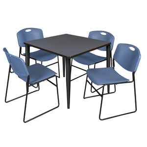 Kahlo Square Breakroom Table and Chair Package, 42" Square Kahlo Tapered Leg Breakroom Table with 4 Zeng Stack Chairs