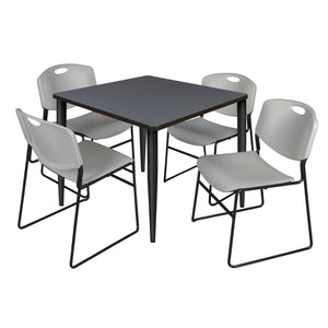 Kahlo Square Breakroom Table and Chair Package, 42" Square Kahlo Tapered Leg Breakroom Table with 4 Zeng Stack Chairs