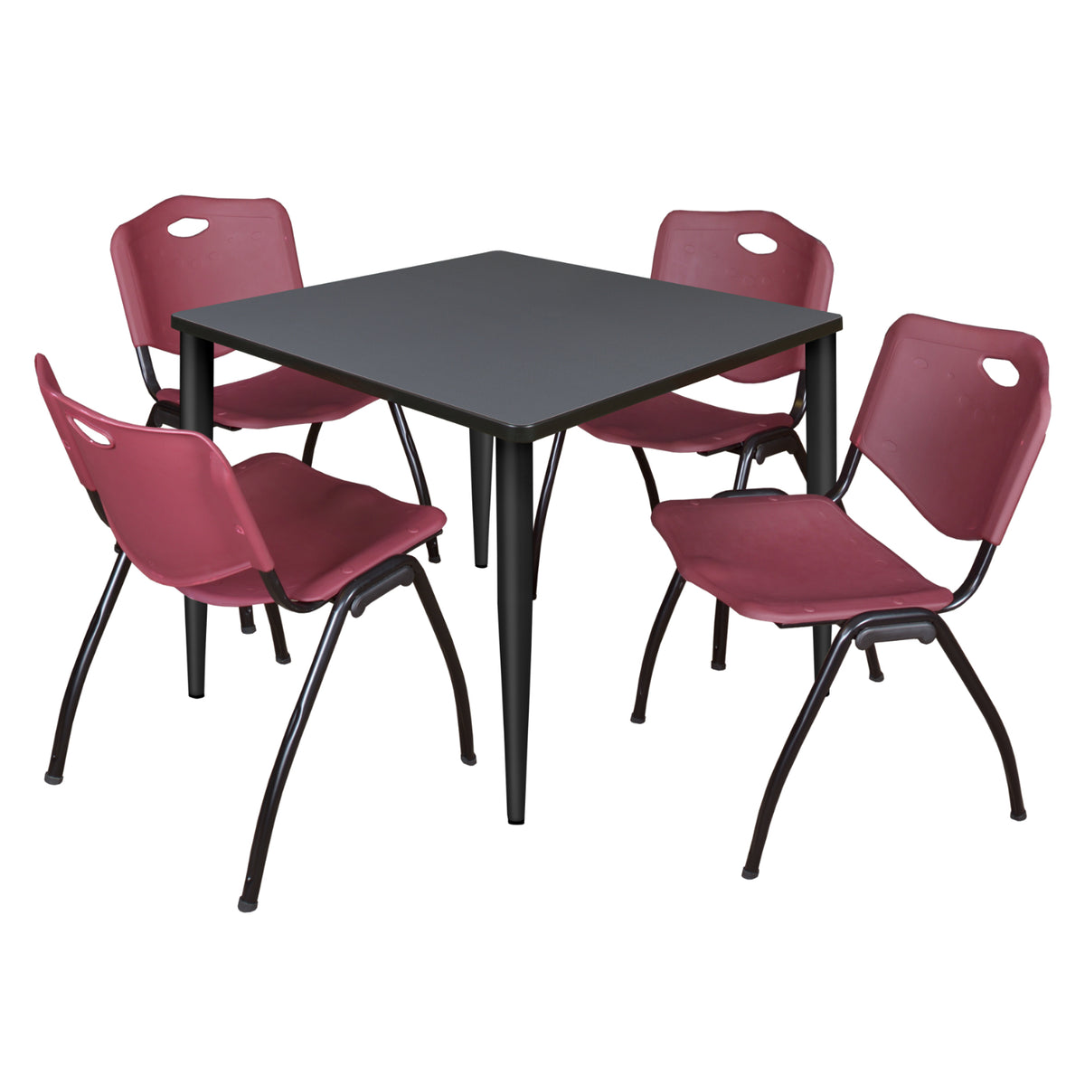 Kahlo Square Breakroom Table and Chair Package, 42" Square Kahlo Tapered Leg Breakroom Table with 4 "M" Stack Chairs