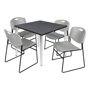 Kahlo Square Breakroom Table and Chair Package, 42" Square Kahlo Tapered Leg Breakroom Table with 4 Zeng Stack Chairs