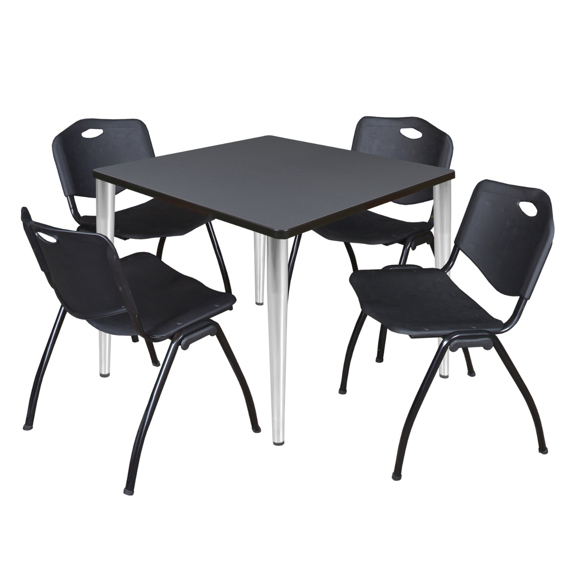 Kahlo Square Breakroom Table and Chair Package, 42" Square Kahlo Tapered Leg Breakroom Table with 4 "M" Stack Chairs