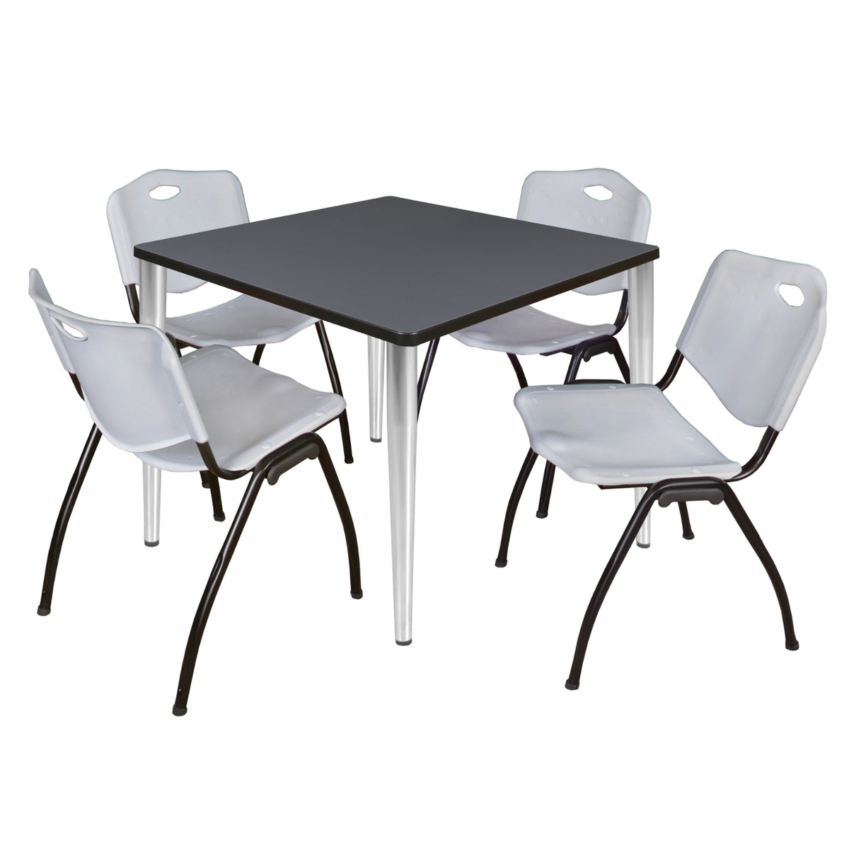 Kahlo Square Breakroom Table and Chair Package, 42" Square Kahlo Tapered Leg Breakroom Table with 4 "M" Stack Chairs