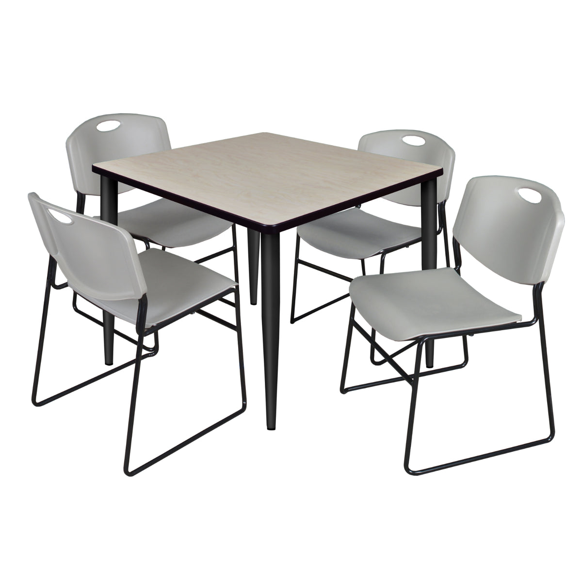Kahlo Square Breakroom Table and Chair Package, 42" Square Kahlo Tapered Leg Breakroom Table with 4 Zeng Stack Chairs