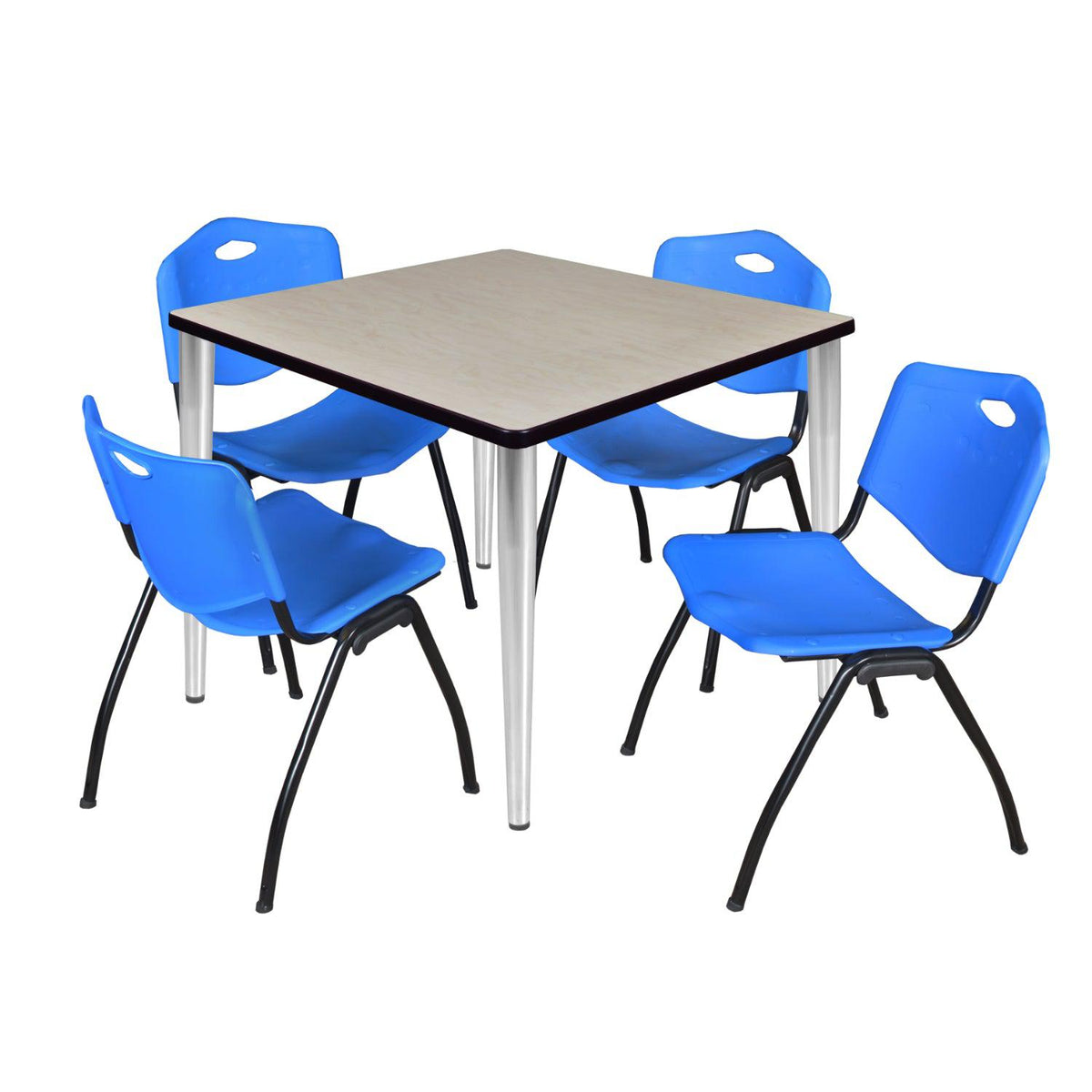 Kahlo Square Breakroom Table and Chair Package, 42" Square Kahlo Tapered Leg Breakroom Table with 4 "M" Stack Chairs