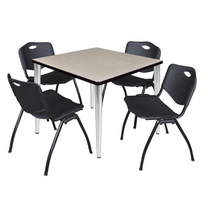 Kahlo Square Breakroom Table and Chair Package, 42" Square Kahlo Tapered Leg Breakroom Table with 4 "M" Stack Chairs