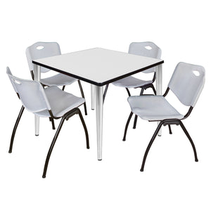 Kahlo Square Breakroom Table and Chair Package, 42" Square Kahlo Tapered Leg Breakroom Table with 4 "M" Stack Chairs