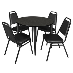 Kahlo Round Breakroom Table and Chair Package, 42" Round Kahlo Tapered Leg Breakroom Table with 4 Restaurant Stack Chairs