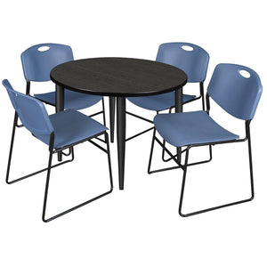 Kahlo Round Breakroom Table and Chair Package, 42" Round Kahlo Tapered Leg Breakroom Table with 4 Zeng Stack Chairs