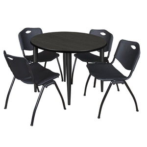 Kahlo Round Breakroom Table and Chair Package, 42" Round Kahlo Tapered Leg Breakroom Table with 4 "M" Stack Chairs