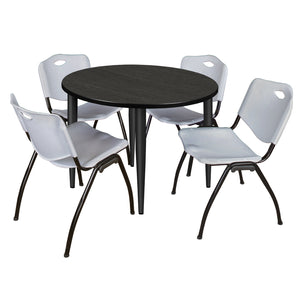 Kahlo Round Breakroom Table and Chair Package, 42" Round Kahlo Tapered Leg Breakroom Table with 4 "M" Stack Chairs