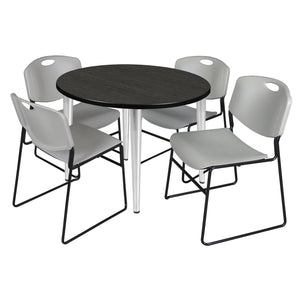 Kahlo Round Breakroom Table and Chair Package, 42" Round Kahlo Tapered Leg Breakroom Table with 4 Zeng Stack Chairs