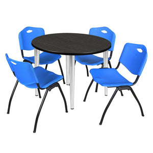 Kahlo Round Breakroom Table and Chair Package, 42" Round Kahlo Tapered Leg Breakroom Table with 4 "M" Stack Chairs