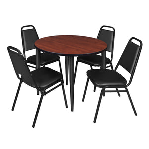 Kahlo Round Breakroom Table and Chair Package, 42" Round Kahlo Tapered Leg Breakroom Table with 4 Restaurant Stack Chairs