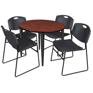 Kahlo Round Breakroom Table and Chair Package, 42" Round Kahlo Tapered Leg Breakroom Table with 4 Zeng Stack Chairs