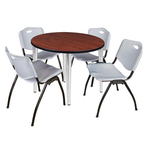 Kahlo Round Breakroom Table and Chair Package, 42" Round Kahlo Tapered Leg Breakroom Table with 4 "M" Stack Chairs