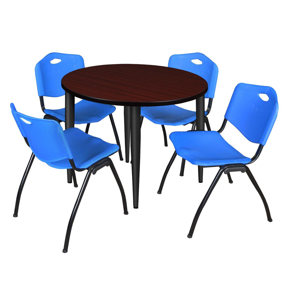 Kahlo Round Breakroom Table and Chair Package, 42" Round Kahlo Tapered Leg Breakroom Table with 4 "M" Stack Chairs