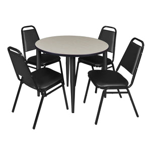 Kahlo Round Breakroom Table and Chair Package, 42" Round Kahlo Tapered Leg Breakroom Table with 4 Restaurant Stack Chairs