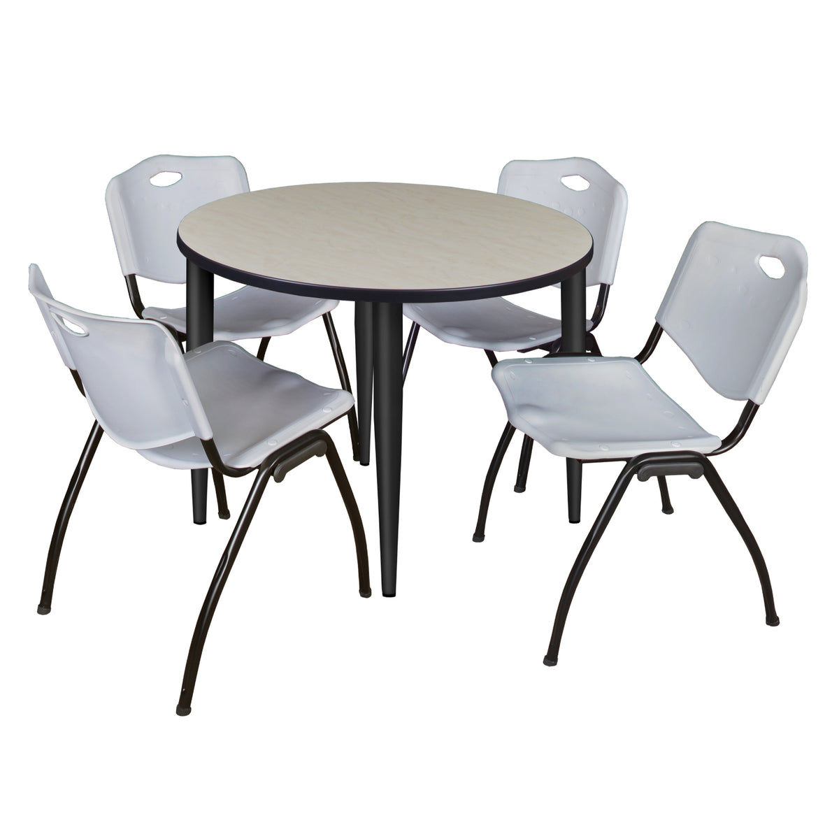 Kahlo Round Breakroom Table and Chair Package, 42" Round Kahlo Tapered Leg Breakroom Table with 4 "M" Stack Chairs