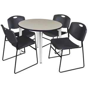 Kahlo Round Breakroom Table and Chair Package, 42" Round Kahlo Tapered Leg Breakroom Table with 4 Zeng Stack Chairs