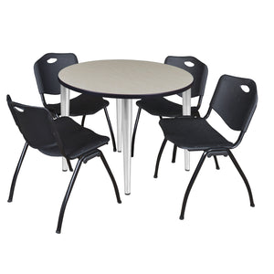 Kahlo Round Breakroom Table and Chair Package, 42" Round Kahlo Tapered Leg Breakroom Table with 4 "M" Stack Chairs