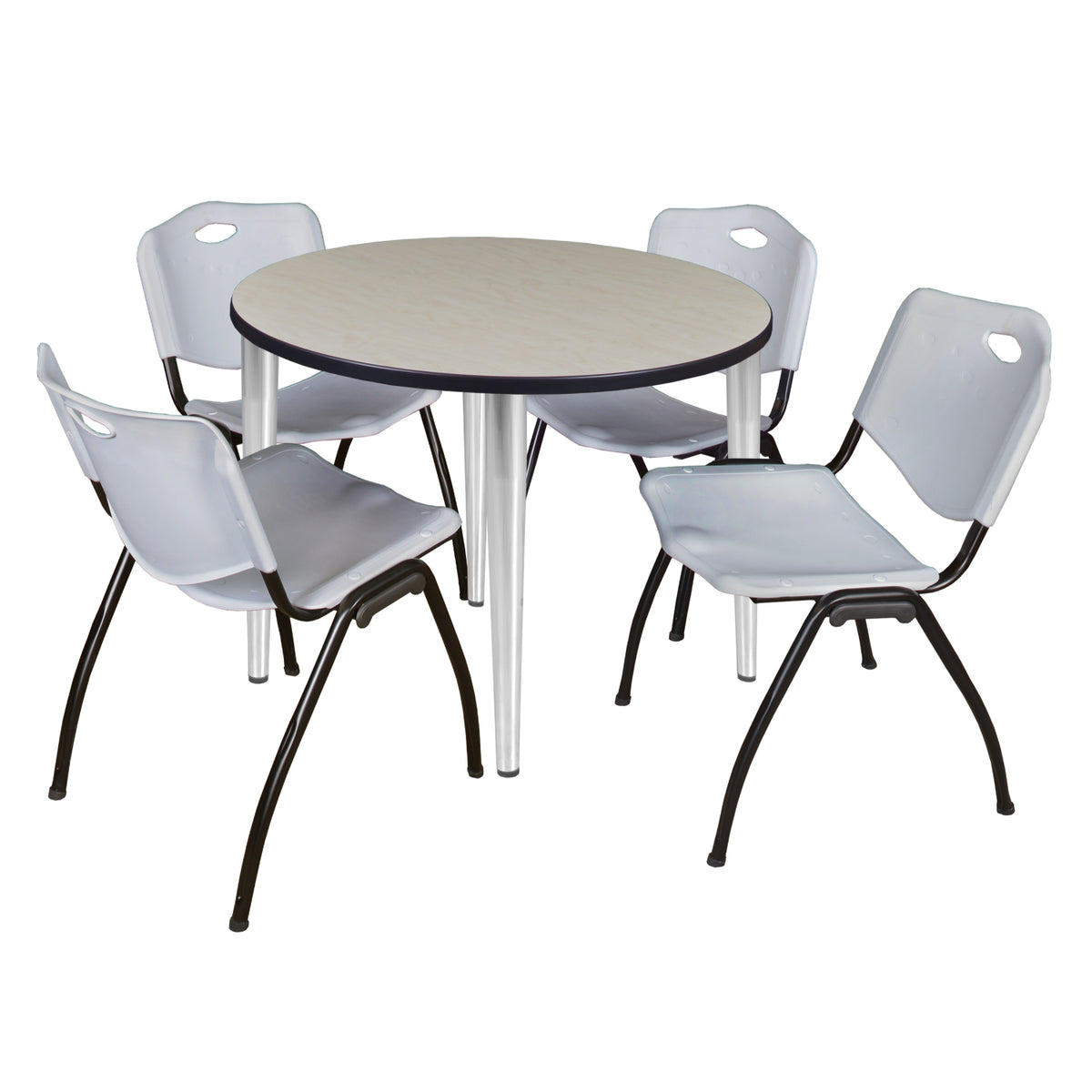 Kahlo Round Breakroom Table and Chair Package, 42" Round Kahlo Tapered Leg Breakroom Table with 4 "M" Stack Chairs