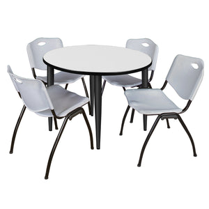 Kahlo Round Breakroom Table and Chair Package, 42" Round Kahlo Tapered Leg Breakroom Table with 4 "M" Stack Chairs
