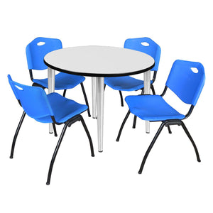 Kahlo Round Breakroom Table and Chair Package, 42" Round Kahlo Tapered Leg Breakroom Table with 4 "M" Stack Chairs