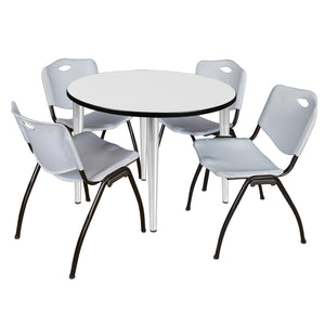 Kahlo Round Breakroom Table and Chair Package, 42" Round Kahlo Tapered Leg Breakroom Table with 4 "M" Stack Chairs