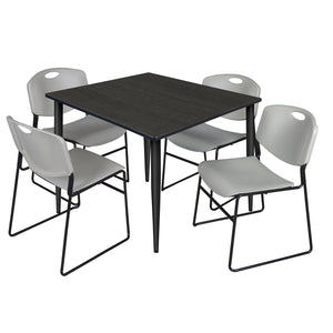 Kahlo Square Breakroom Table and Chair Package, 48" Square Kahlo Tapered Leg Breakroom Table with 4 Zeng Stack Chairs