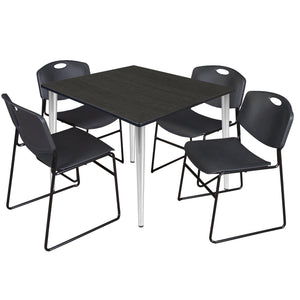 Kahlo Square Breakroom Table and Chair Package, 48" Square Kahlo Tapered Leg Breakroom Table with 4 Zeng Stack Chairs