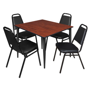 Kahlo Square Breakroom Table and Chair Package, 48" Square Kahlo Tapered Leg Breakroom Table with 4 Restaurant Stack Chairs