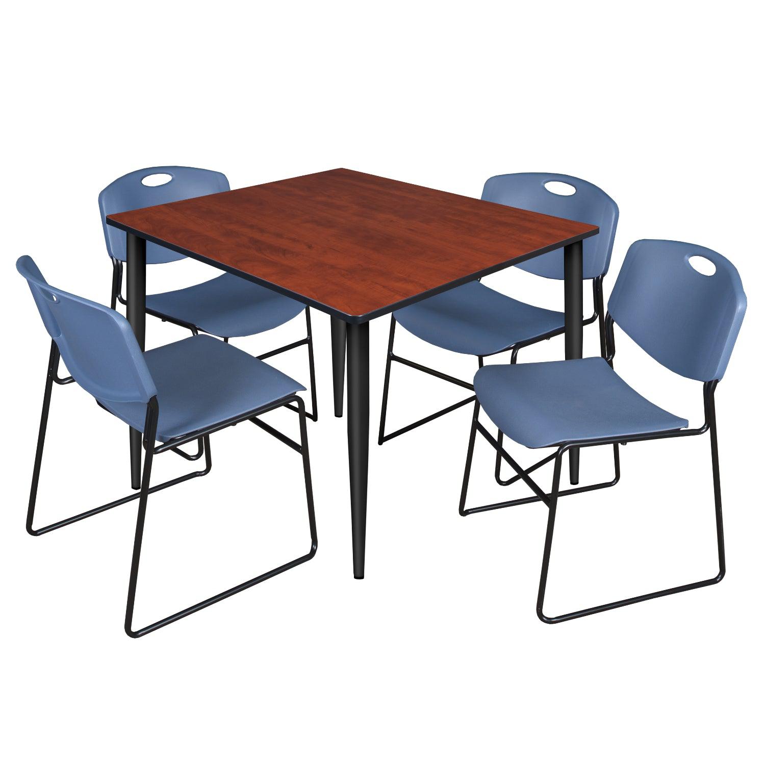 Kahlo Square Breakroom Table and Chair Package, 48" Square Kahlo Tapered Leg Breakroom Table with 4 Zeng Stack Chairs