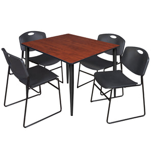 Kahlo Square Breakroom Table and Chair Package, 48" Square Kahlo Tapered Leg Breakroom Table with 4 Zeng Stack Chairs