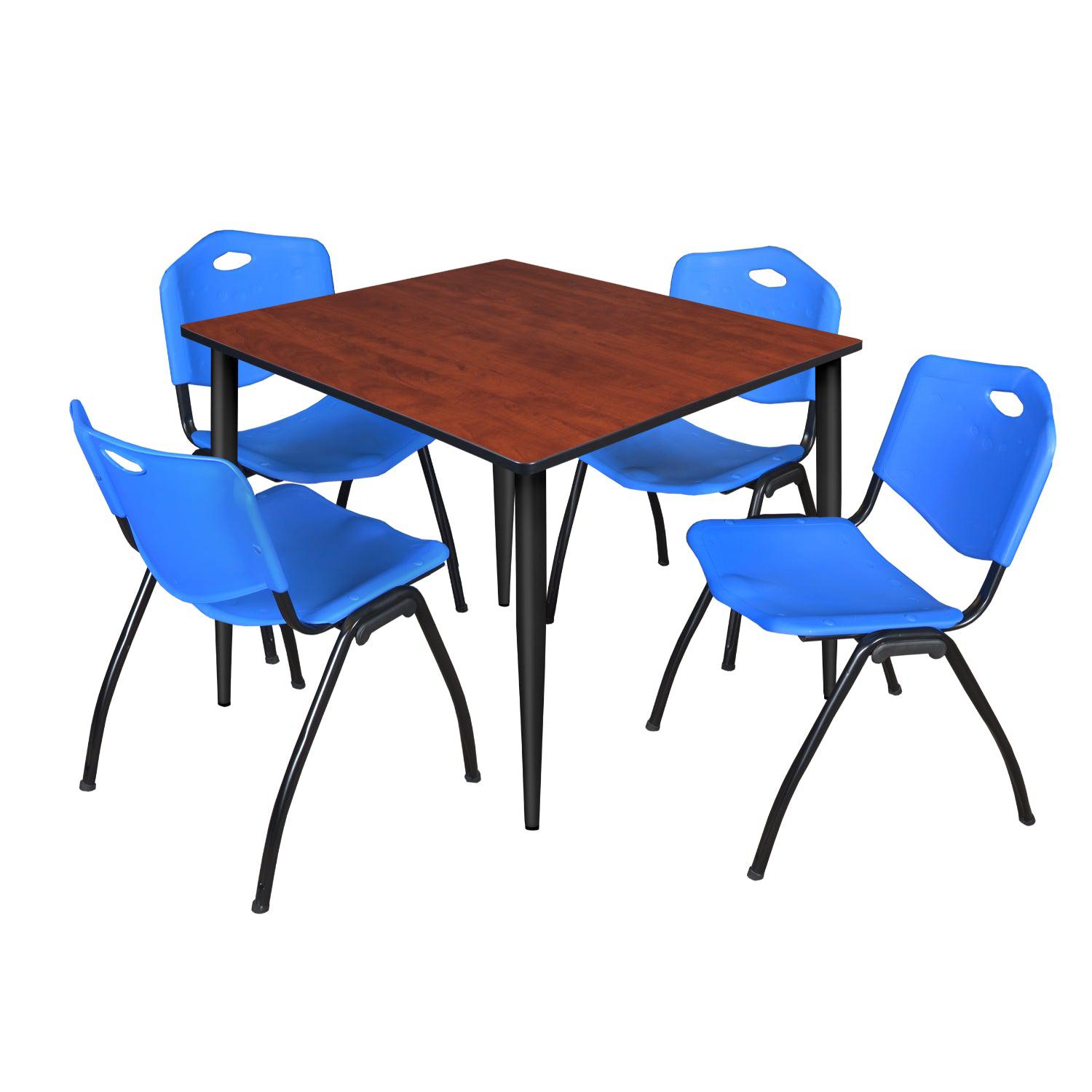 Kahlo Square Breakroom Table and Chair Package, 48" Square Kahlo Tapered Leg Breakroom Table with 4 "M" Stack Chairs