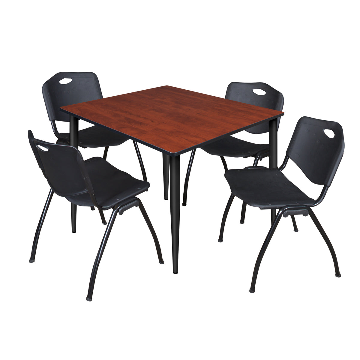Kahlo Square Breakroom Table and Chair Package, 48" Square Kahlo Tapered Leg Breakroom Table with 4 "M" Stack Chairs