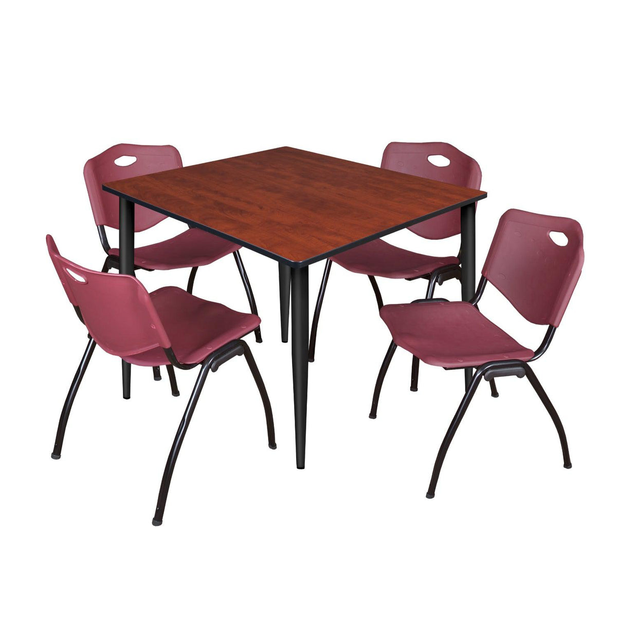 Kahlo Square Breakroom Table and Chair Package, 48" Square Kahlo Tapered Leg Breakroom Table with 4 "M" Stack Chairs