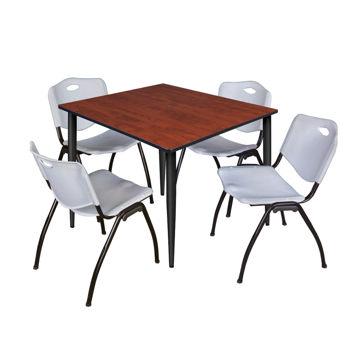 Kahlo Square Breakroom Table and Chair Package, 48" Square Kahlo Tapered Leg Breakroom Table with 4 "M" Stack Chairs