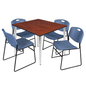 Kahlo Square Breakroom Table and Chair Package, 48" Square Kahlo Tapered Leg Breakroom Table with 4 Zeng Stack Chairs